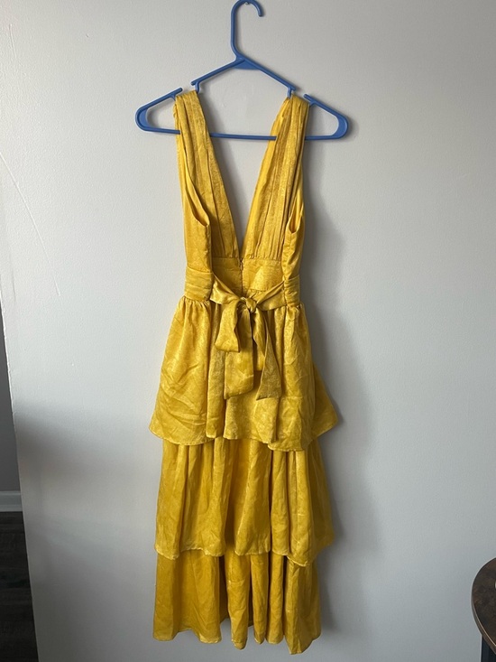 Lulu's Golden Yellow Tiered V-Neck Dress - Picture 4 of 5